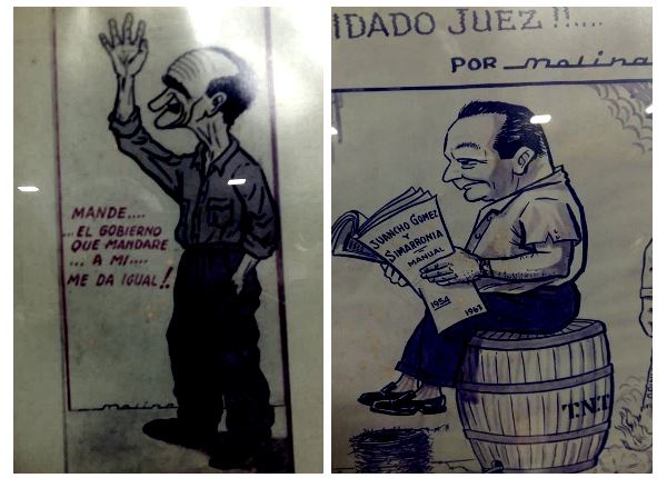 Caricaturas de Jaime Molina que fuero expuestas en el Café La Bolsa