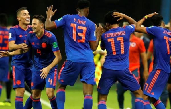 Celebración de un gol de Colombia durante el Mundial 2018 