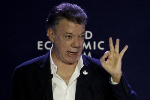 El presidente Juan Manuel Santos en el Foro Económico Mundial en Medellín