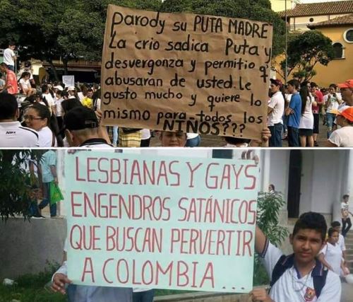 Mensajes homofóbicos en diversas manifestaciones de Colombia 