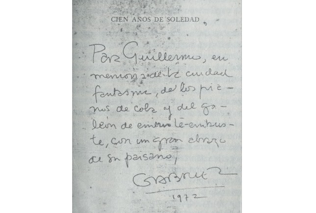 Dedicatoria de Gabriel García Márquez para Guillermo Henríquez.